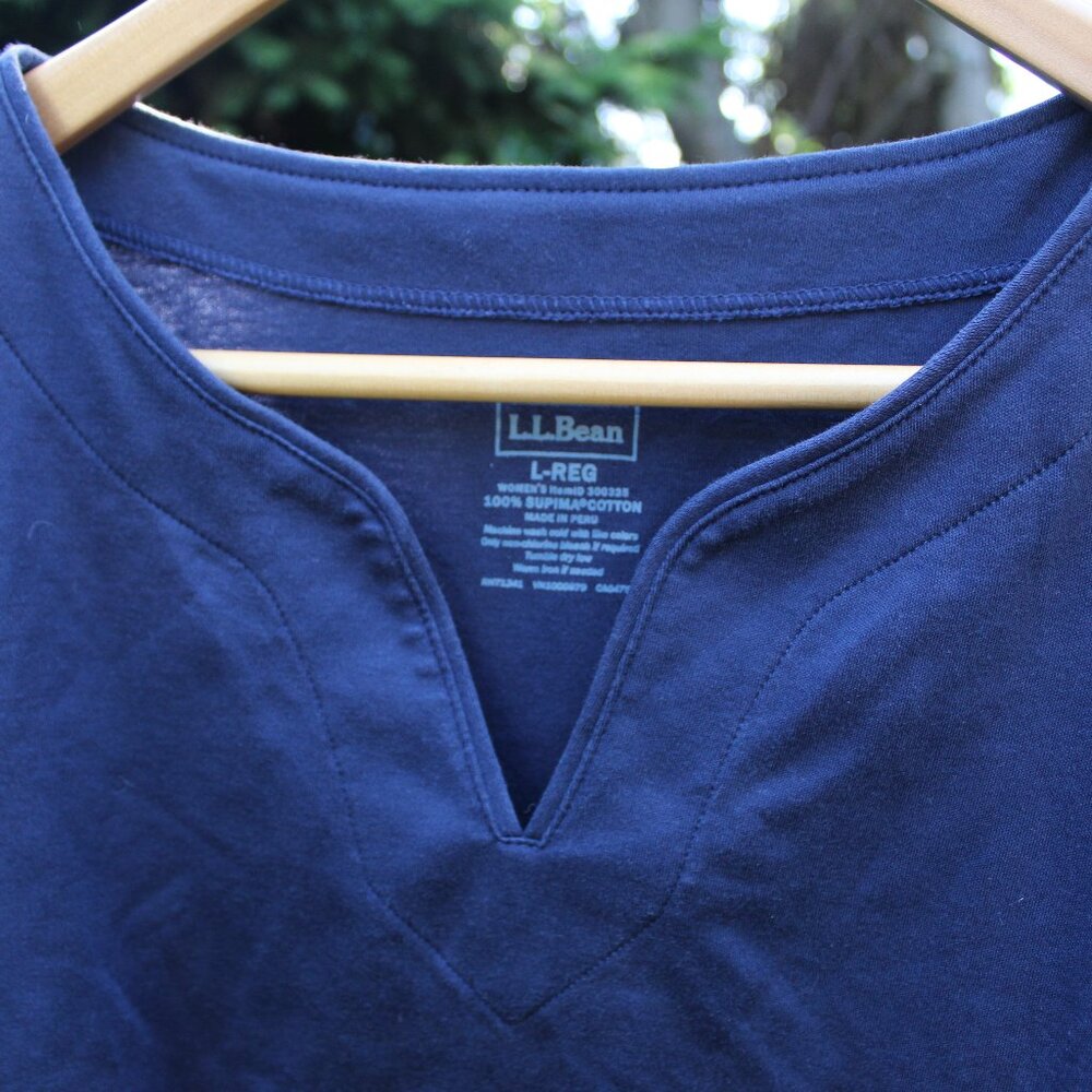 EUC L.L. Bean Large Regular Navy Women's Pima Cotton Tunic Three-Quarter-Sleeve
